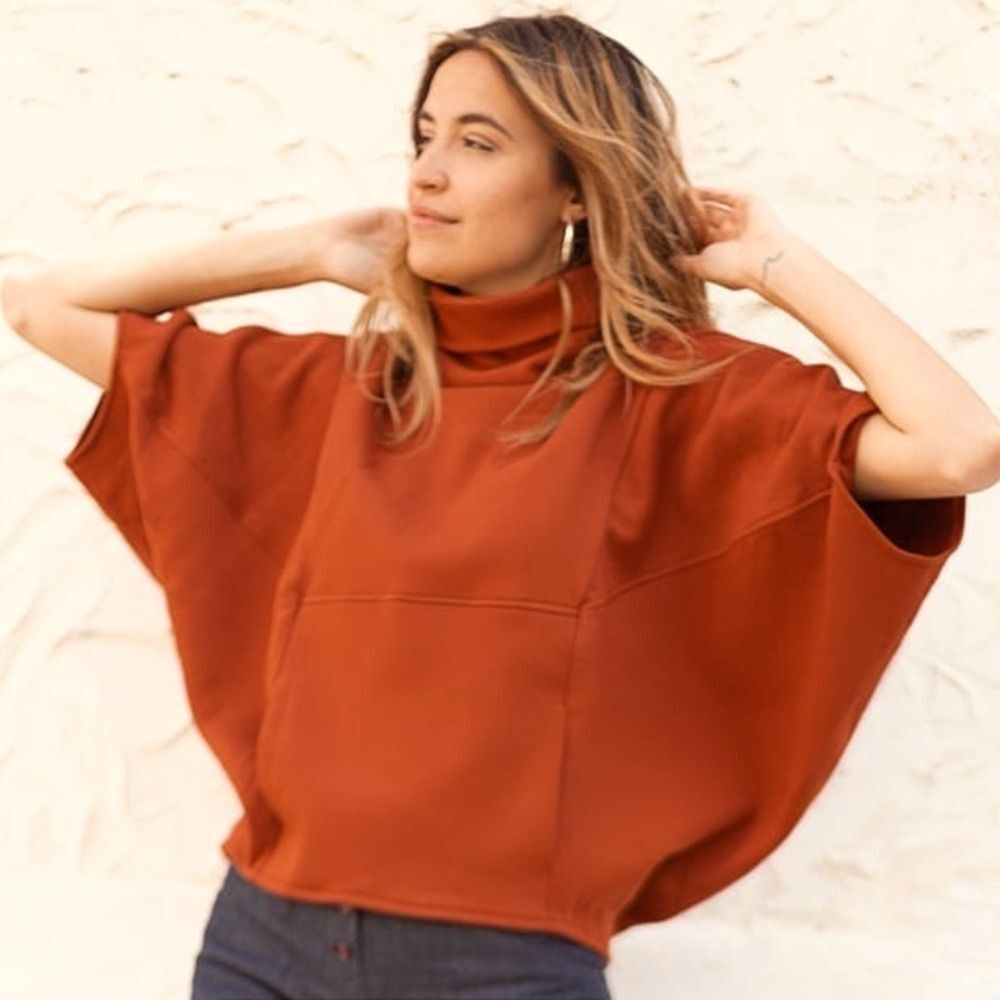 Irema Slow Fashion Cocoon High Neck Sweatshirt In Brick S